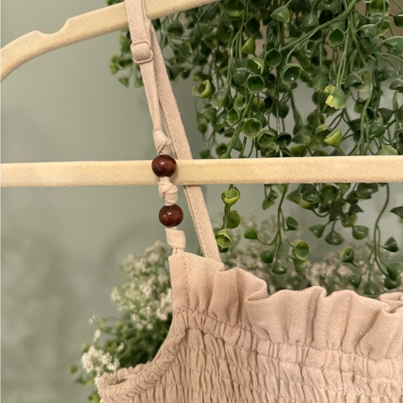 Zara Khaki Linen Smocked Midi Dress - Picture 9 of 9